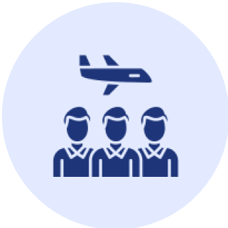 Three people and airplane icon.
