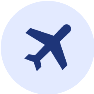 Airplane icon on a light blue background.